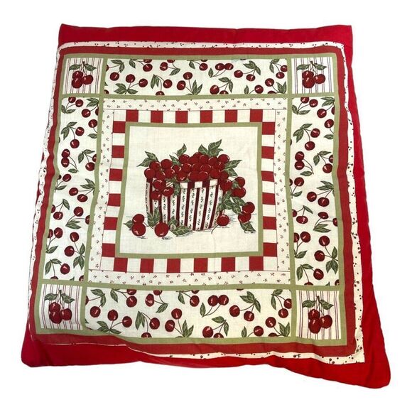Vintage Cherry Themed Quilt Pillow Packable Quillow New Cherries Red Patchwork - Picture 2 of 8
